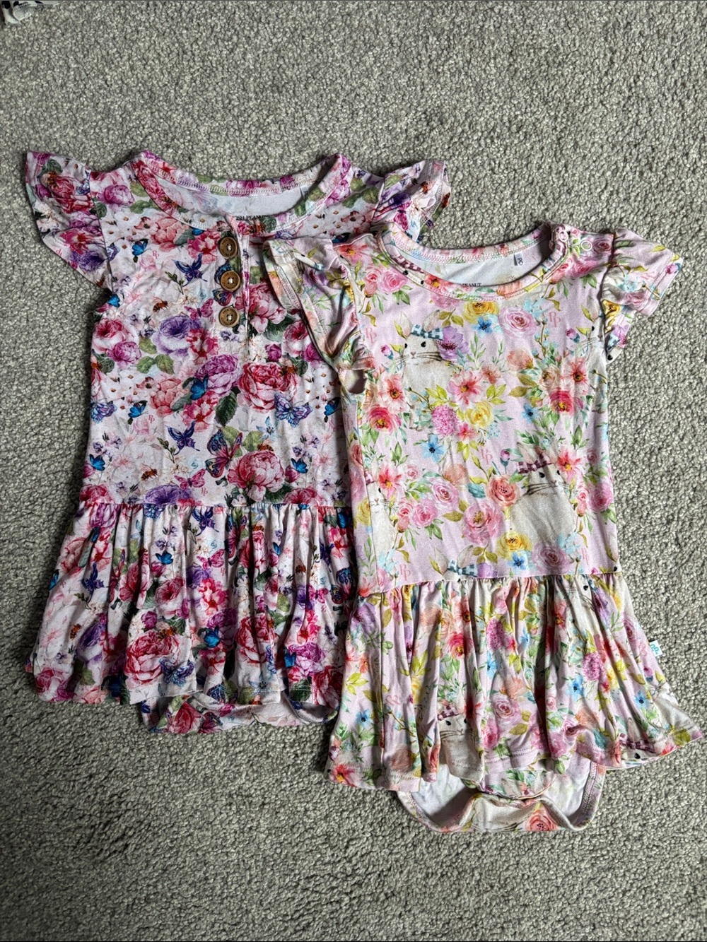 Posh Peanut- Girls Floral Pink Ruffle Dress - Cute Summer Twirls BNWOT